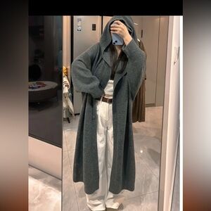 Women's Gray Hooded Sweater Cardigan